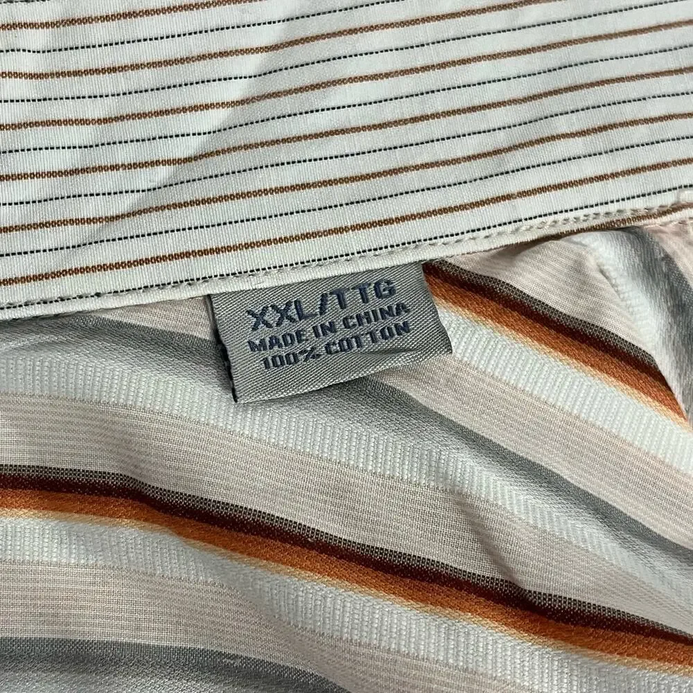 Tommy Bahama XXL striped cotton button down shirt orange gray white casual - Picture 8 of 10